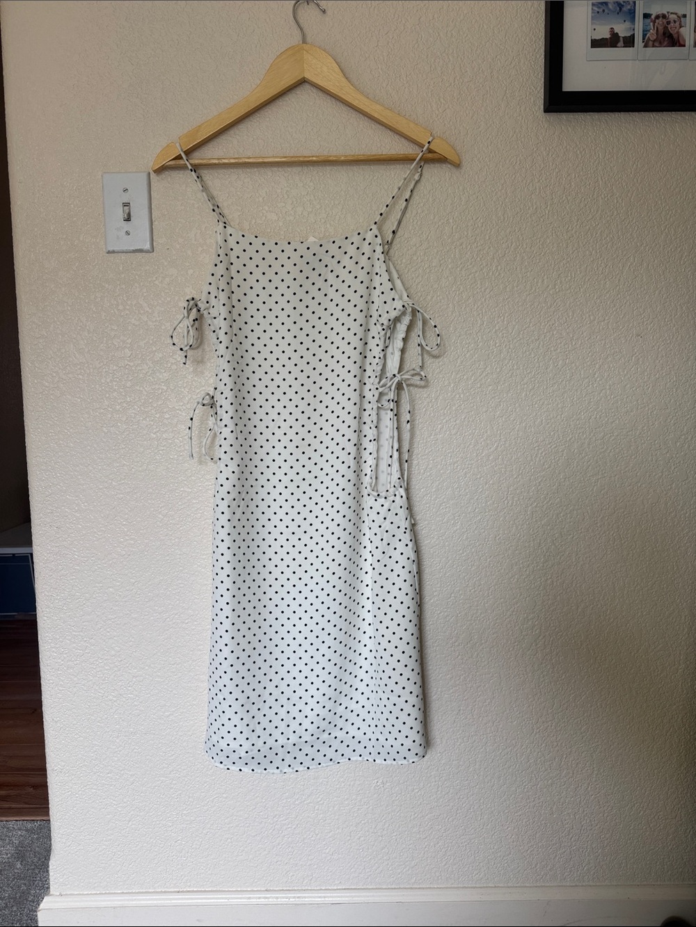 White Polka Dot Slip Dress with Side Tie Details